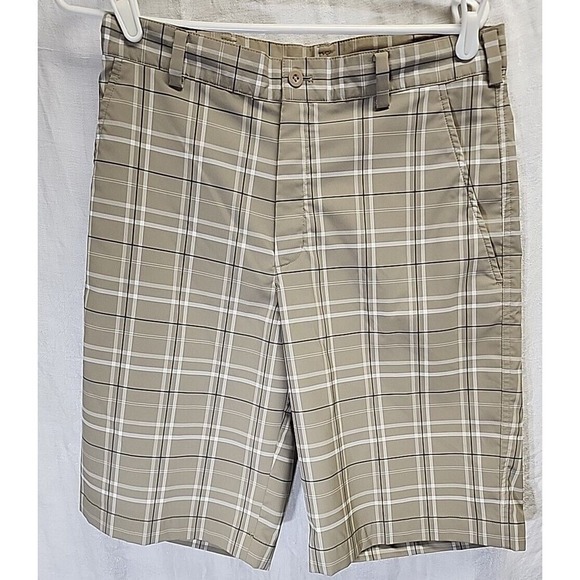 Nike Golf Shorts Mens 30 Tan Dri Fit Bermuda Plaid Performance Stretch - Picture 1 of 7